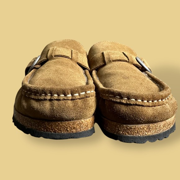 Birkenstock Buckley Shearling Suede Leather Clog Mules Tan Brown Size 41 - Picture 2 of 7